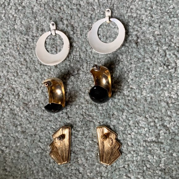 Three Pair Neutral Shade Pierced Earrings; Cream & Black - Picture 4 of 4